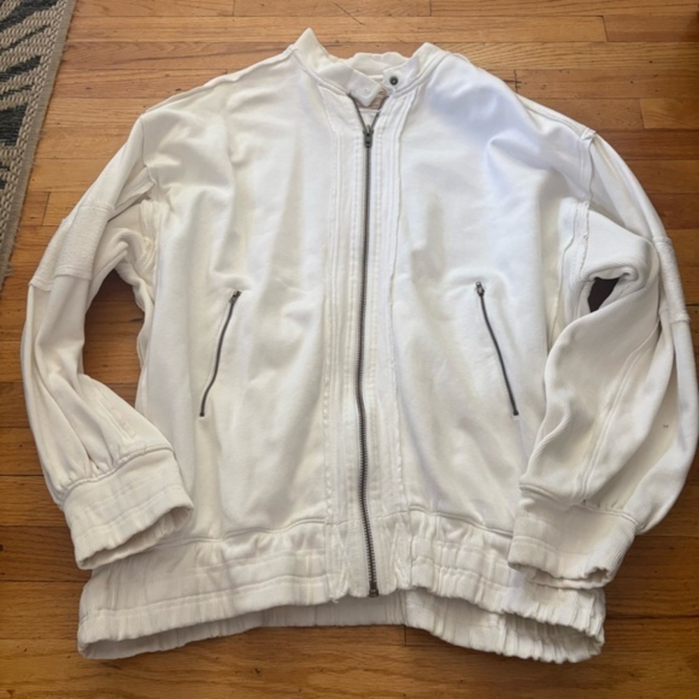 Free People White Lou Moto Jacket Size XL